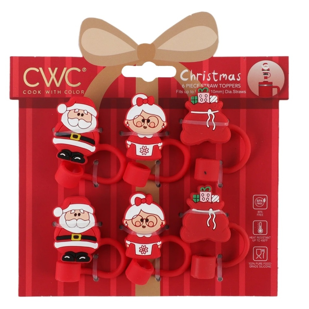 Cook With Color 6-Piece Silicone Holiday Straw Toppers